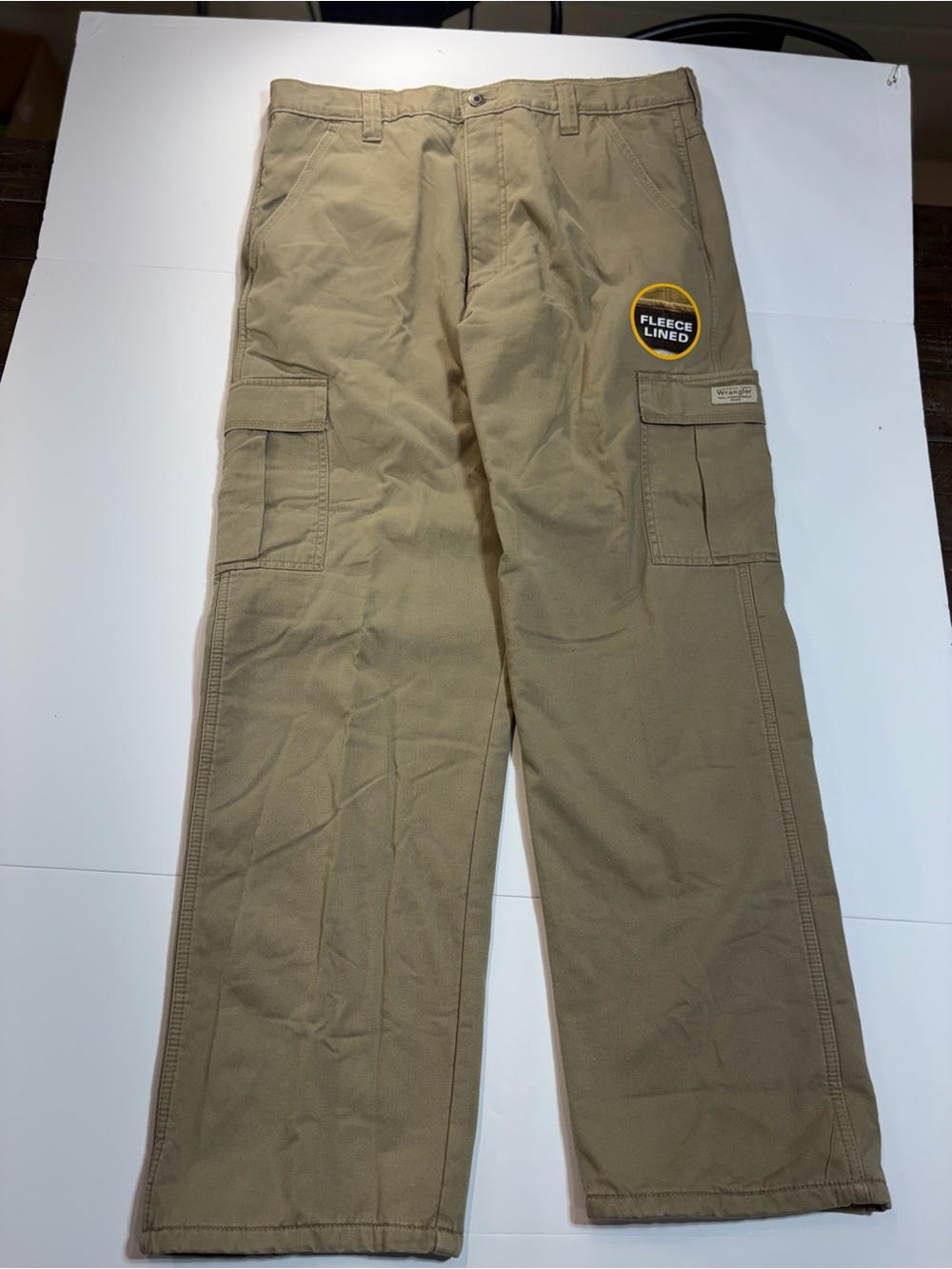 NWT Wrangler Men's Fleece Lined Cargo Pants Khaki - 36x32